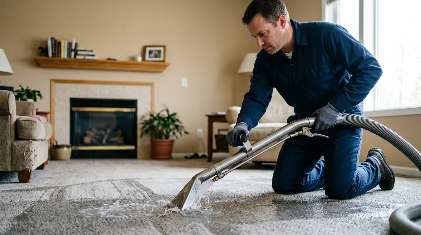 Water damage restoration technician working near Chapin, IA